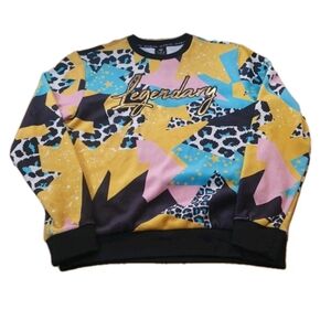 Switch Remarkable Legendary Velour Sweatshirt Men Large Retro 80s AOP Geometric